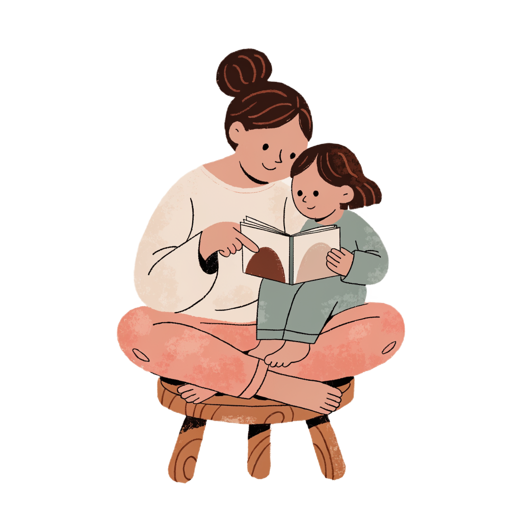A parent and child reading together